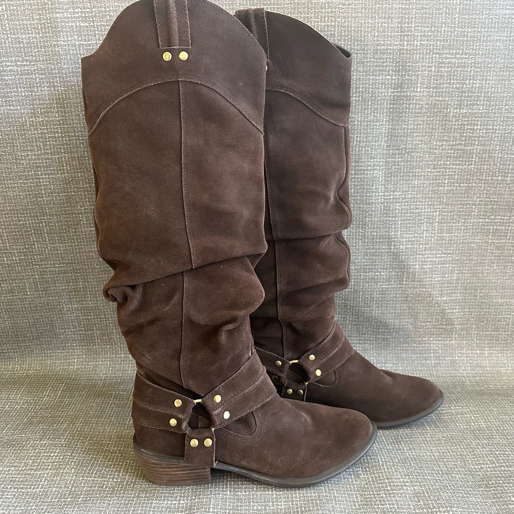 Restricted crunched Brown Suede Cowboy Knee-High Boots size